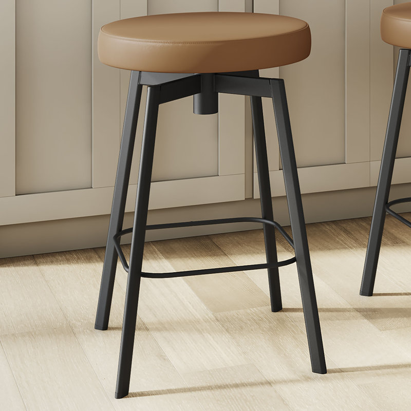 Tabouret de bar et de comptoir pivotant, Cuir - brun clair, Tabouret de bar (siège d'une hauteur de 30,75 po)