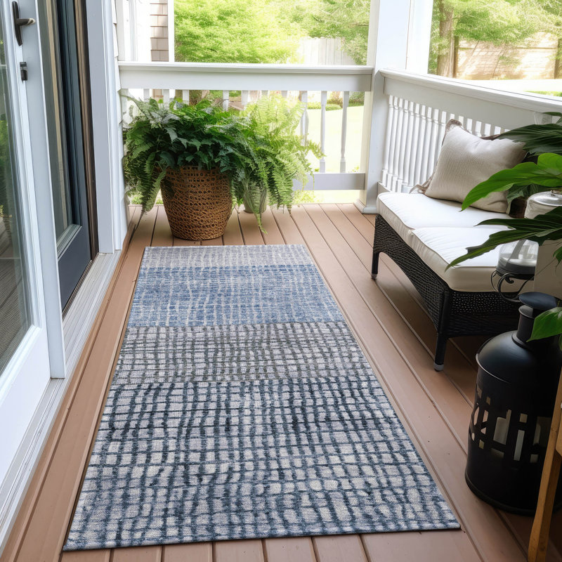 Machine Washable Indoor/Outdoor Xhevrie Blue Rug, Runner 2'3" x 7'6"
