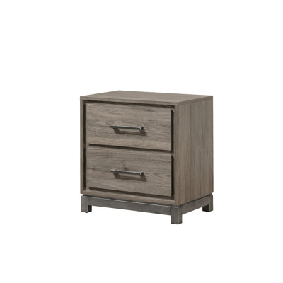 Grey Oak Finish 2 - Drawer Contemporary Nightstand For Bedroom, Metal Handle, 23.6" X 16" 25"H, 53 Lb, Simple Assembly Operation Nightstand, Hand Pull, Bedroom Furniture, 25"H