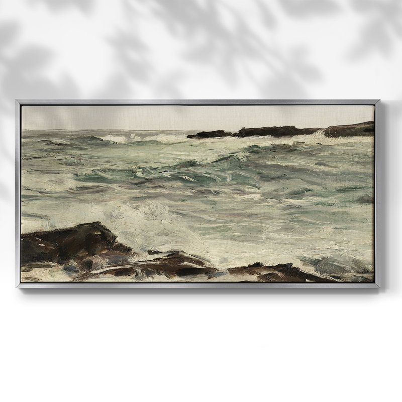 Nautical Series-CCDXL III - Toile tendue avec châssis encadré - Prêt à être accroché, H 21 po x l 41 po, Argent argent