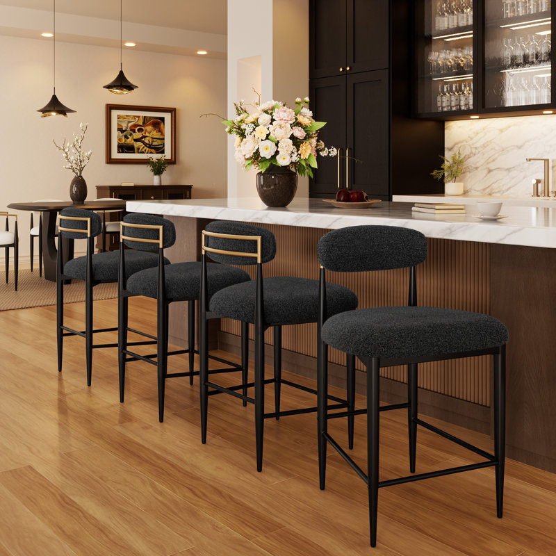 Upholstered Counter Stool with Metal Frame, Black
