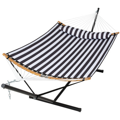 Cruce 55 Inch Large Double Hammock with Stand, 450lbs Capacity, Outdoor Portable Hammock with Curved Sprea