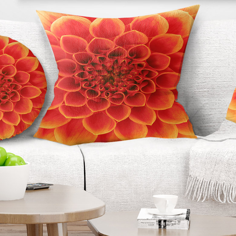 Motif floral abstrait - coussin à imprimé floral, 16 po x 1 po, Coussin décoratif, Orange clair