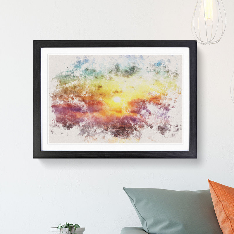 Rainbow Sunset Over the Ocean - Picture Frame Painting Print, 45cm H x 63cm W x 2cm D, Black Framed