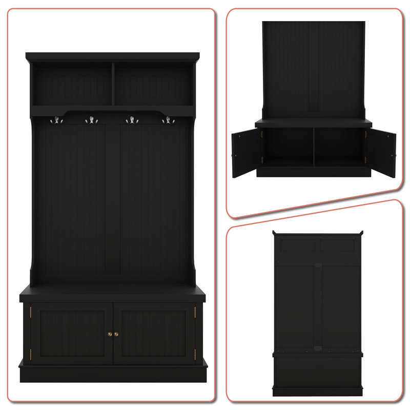 Kahmiyah Hall Tree 35.51'' Wide with Bench, Black