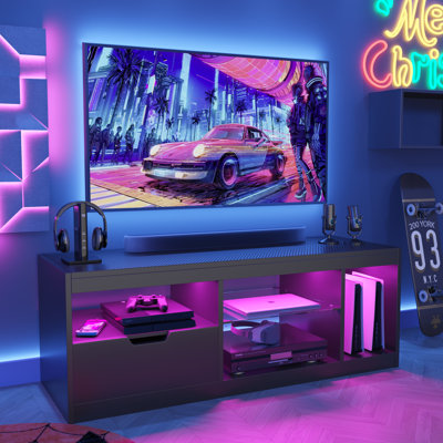 Kappenne Adjustable TV Stand for TVs up to 70" with 2 Storage Cabinets and RGB LED Lights