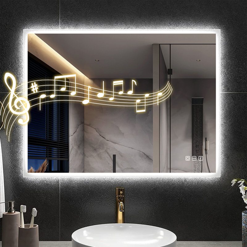 Bathroom Illuminated Led Lighted Mirror Bluetooth, Dimming Function, Anti Fog, 3 Color Temperature, 28 x 36"