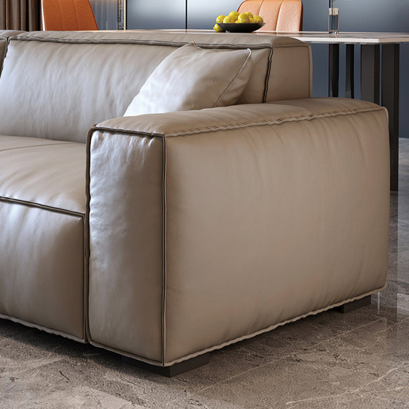 Beige grey Genuine Leather Modular Sofa, 27.56" H x 110.24" W x 37.4" D, 4, Beige Gray