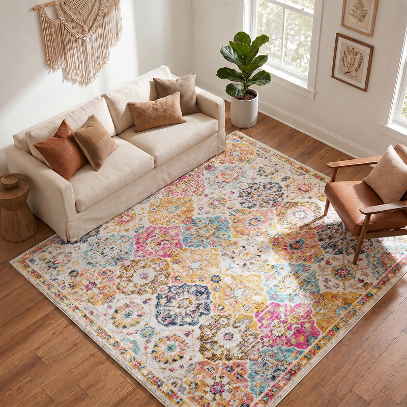 Sterne Machine Woven Beige/Blue/Orange/Pink/Teal/Yellow Indoor Rug, Square 200 cm