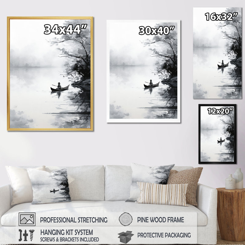 Jackye Asian Art Canoe Boat II - reproduction d'art, H 20 po x l 12 po x P 1 po, Toile tendue