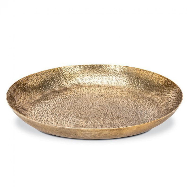 Large Round Gold Hammered Metal Tray