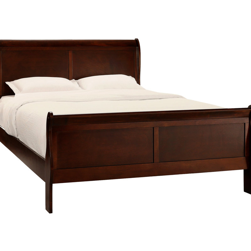Lit double en cerisier brun, meubles en bois de style traditionnel pour un sommeil paisible et rafraîchissant, Lit double
