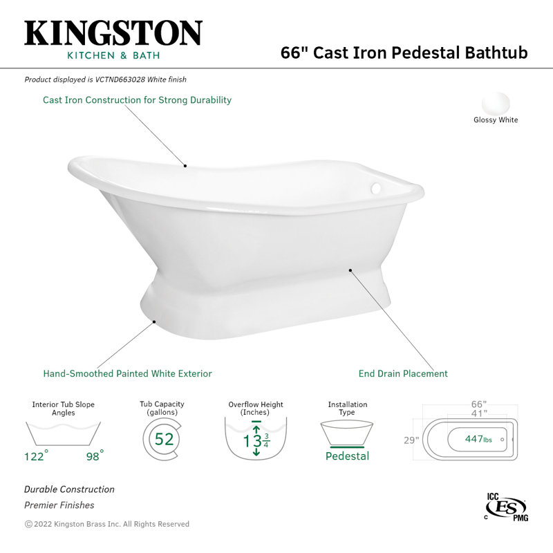 Baignoire de trempage autoportante 67 po. x 29 po. Aqua Eden