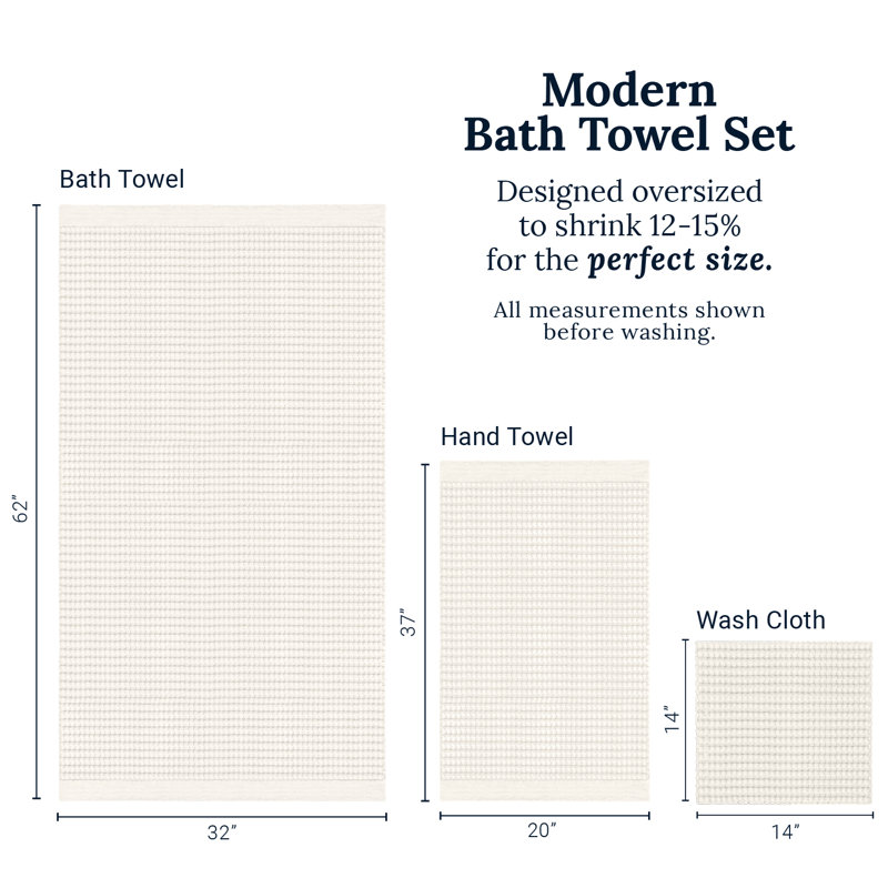 Waffle Bath Towel Set – 6-Piece 100% Natural Cotton Quick-Drying, Absorbent, Modern Style, Cream