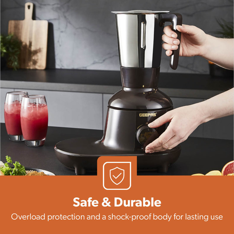 GEEPAS 750W 3-in-1 Mixer Grinder | Stainless Steel Jars, Blades | 3 Speed Control, Perfect for Chutney, Dry & Wet Fine Grinding Mixing, Safety Twist Lock | Overload Protection | 2 Year Warranty