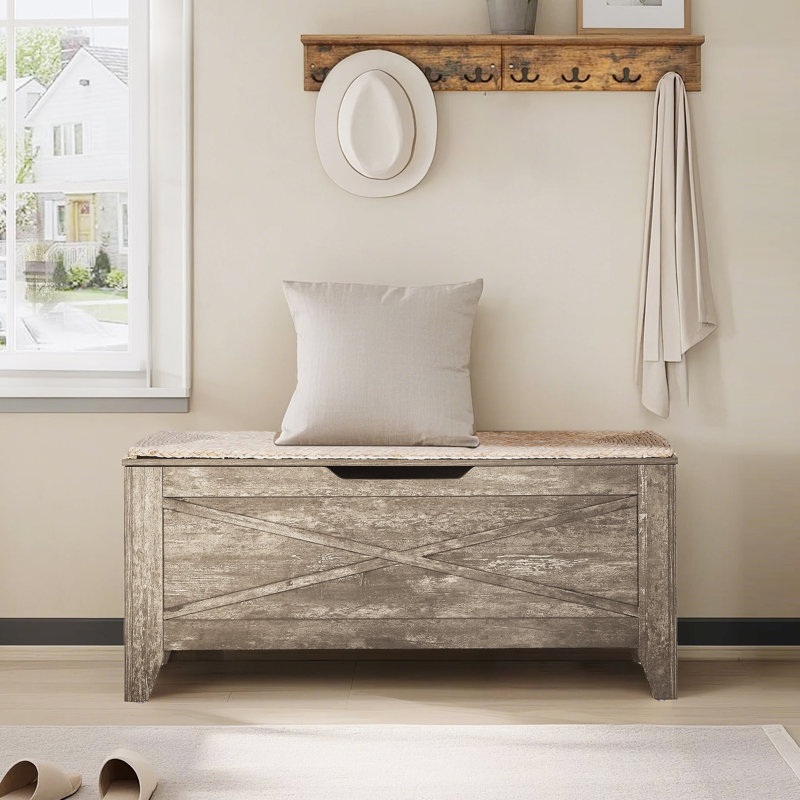Banc de rangement rectangulaire Pania, Naturel, H 18,5 po x l 43,3 po x P 15 po