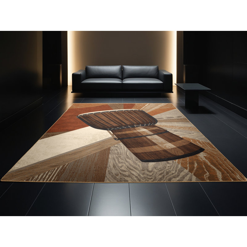 Tapis brun rustique moderne en bois rustique et délavé à la machine Osnas, 7 x 9