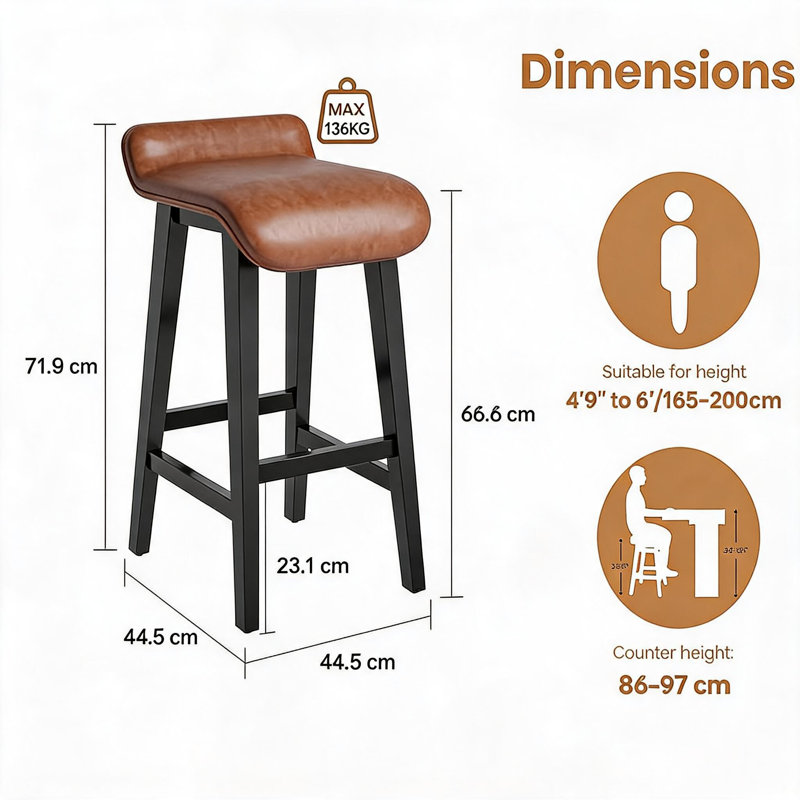 Leather Bar Chairs Set of 2/4, Bar Height Stools Counter Stools with Wood Leg & Non-Slip Feet, Vintage Island Stools for Kitchen Island Dining Room Patio