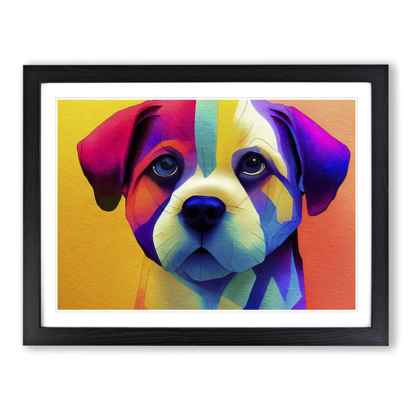 Watercolour Dog Vol.1 Abstract - Single Picture Frame Print, Black Framed, 25cm H x 34cm W x 2cm D