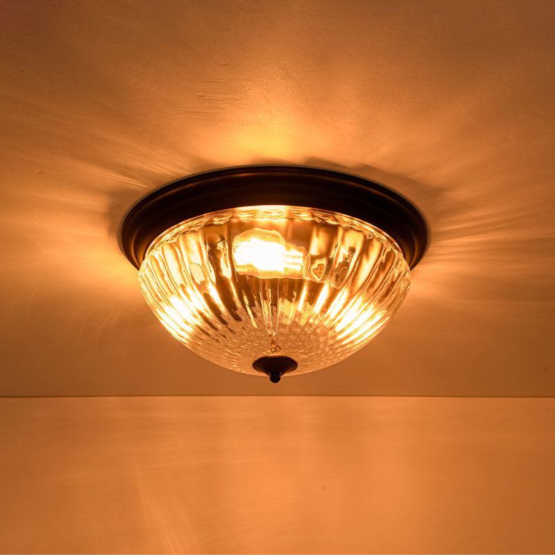 3 - Light Clear Prismatic Ribbed Glass Bowl Flush Mount
