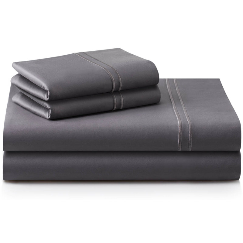 Supima Sateen Sheet Set, Split Cal.King Sheet Set+1Fitted Sheet+2Pillowcase, Dark Gray