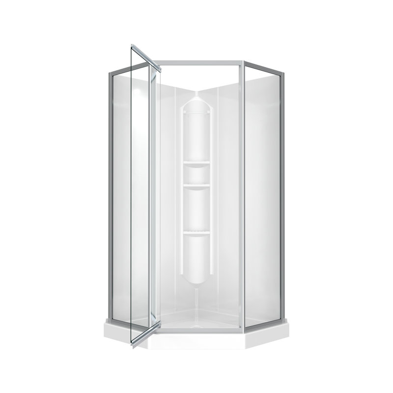 Ensemble de douche à drain central en polystyrène Summit 38 x 38 en blanc avec verre transparent en chrome, Chrome chrome