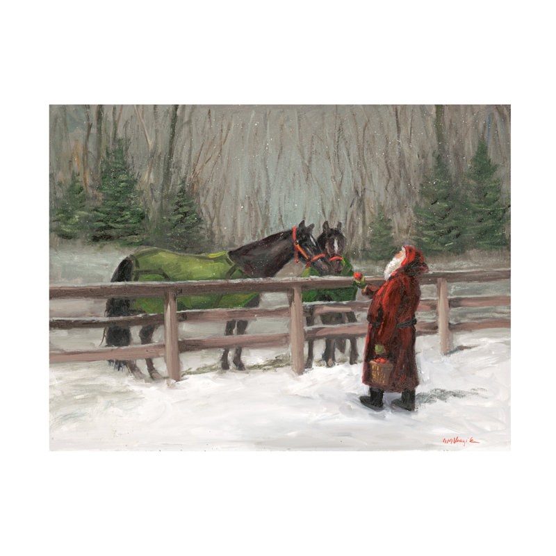  Art mural sur toile tendue - "Santa with Horses" par Mary Miller Veazie pour décoration de salon, de chambre à coucher ou de bureau - 18 x 24