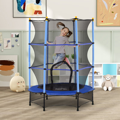 HOMCOM 4.6FT Kids Trampoline with Enclosure Net for Ages 3-10 Years