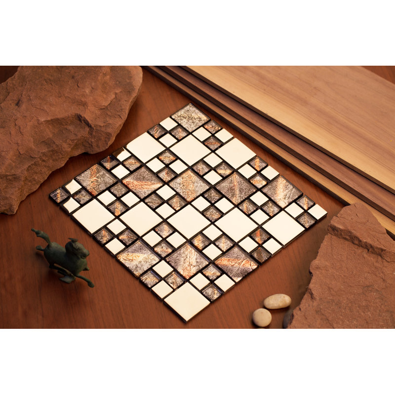 Rousha Random Sized Glass Random Mosaic Wall & Floor Tile, Purple/Silver