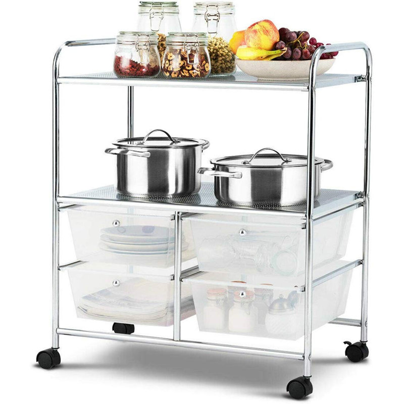 Chariot de rangement roulant 4 tiroirs, Transparent
