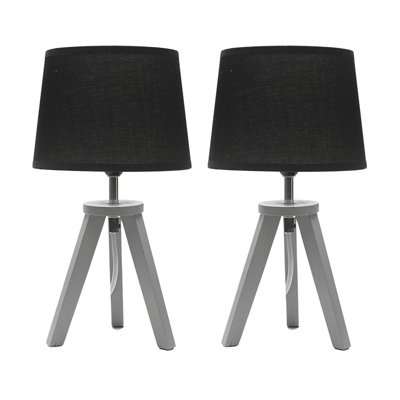 Byersville Pair of Natural Wood Tripod Table Lamps with Fabric Shades and LED Bulbs