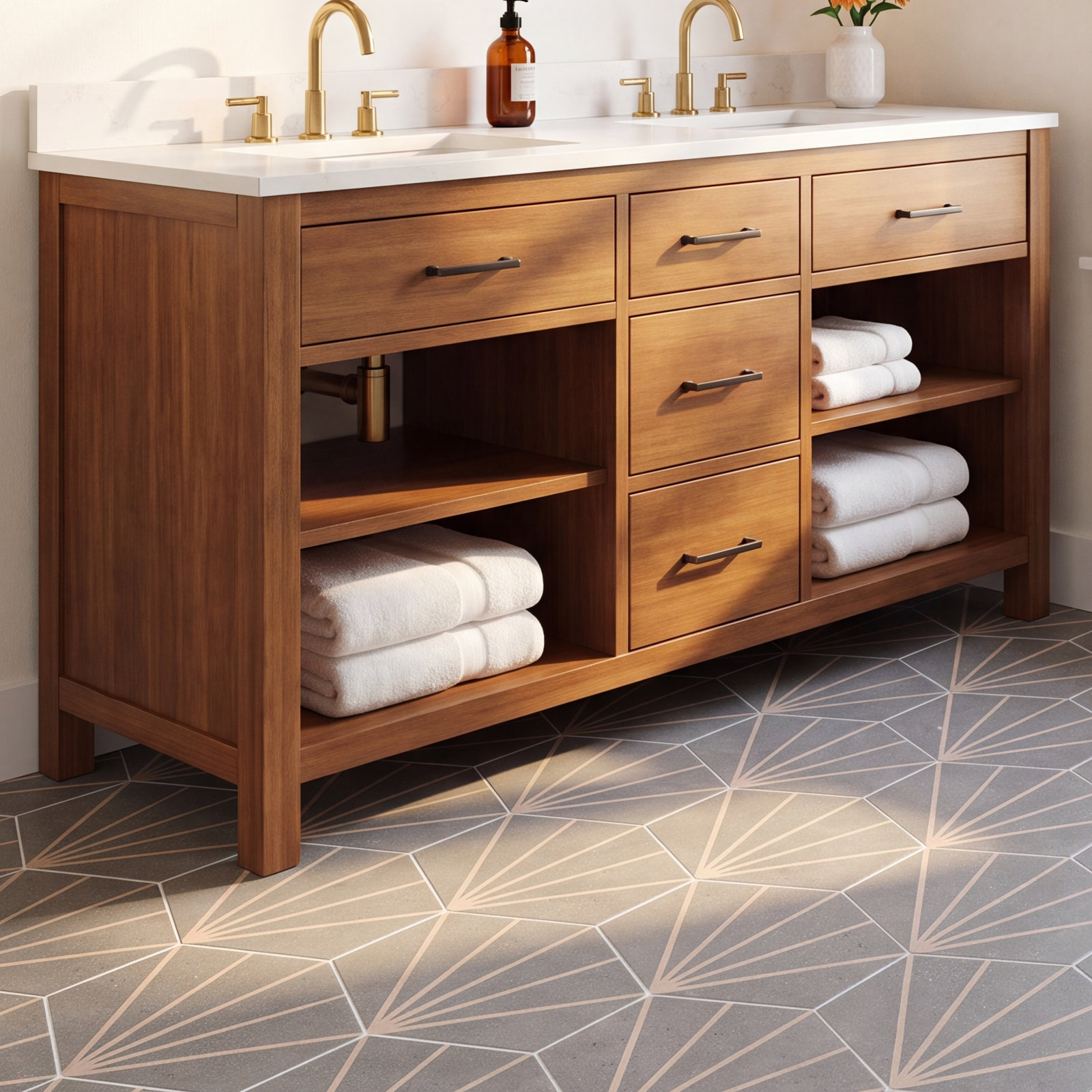 Arbor Hex Beams 13" x 15" Porcelain Tile, Graphite