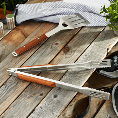 2Pc Stainless Steel BBQ Tongs and Turner Set
