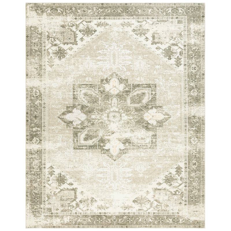 Delvecchio Oriental Sage/Ivory Area Rug, Rectangle 9' x 12'