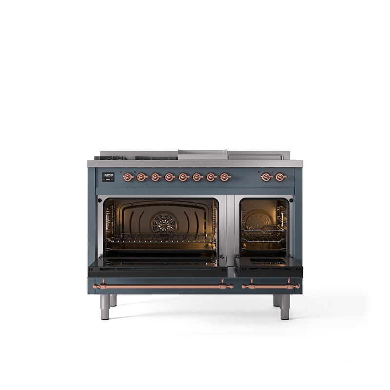 ILVE Nostalgie II 48 Dual Fuel Range, Blue/Gray/Copper, Liquid Propane
