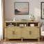 Buffet moderne à 4 portes avec prises de courant, ports USB, tablettes réglables, armoire de rangement ouverte et poignées en aluminium-948461506