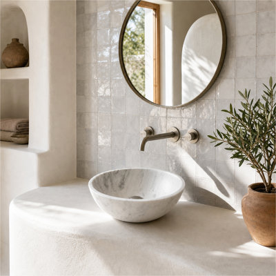 Lavabo de salle de bain en marbre naturel, pierre naturelle, marbre véritable, marbre véritable, 15,7 x H 5,9 pouces / 400 x H 150 mm