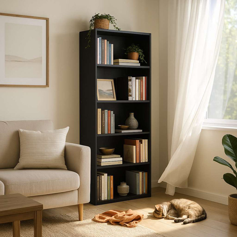 Élégante bibliothèque anthracite, 64 x 72 x 10,2 pouces | Panneau de particules enduit 100% mélamine, conception murale avec nombreuses tablettes | Parfait pour la maison, le bureau et le bureau, solution de rangement moderne et fonctionnelle
