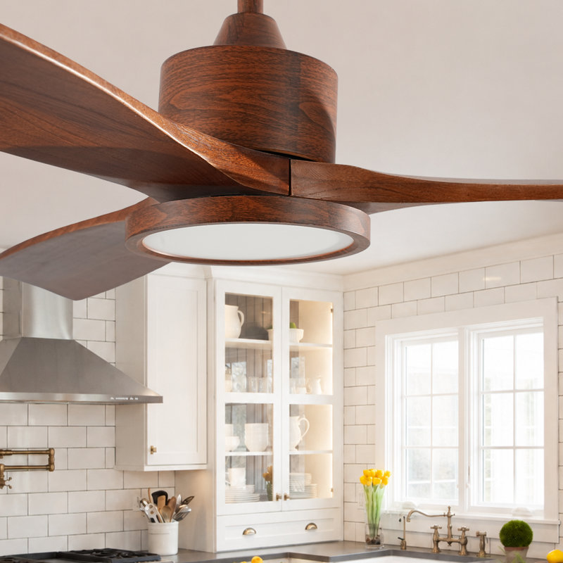 52 INCH WOOD CEILING FAN WITH LIGHT, 52" W