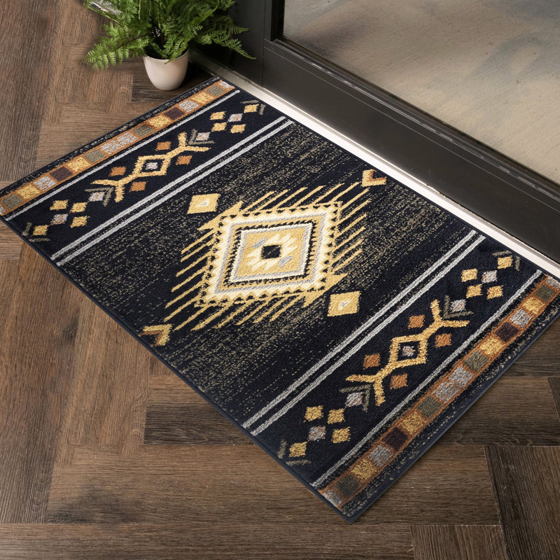 Tapis tribal Gcyls4001, noir, 2 pi X 3 pi., Polypropylène, teint, pour utilisation quotidienne, tissu de polypropylène noir, intense pour la maison