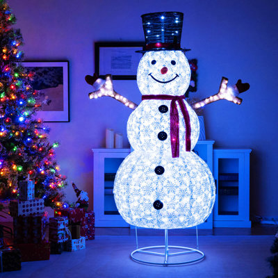Bonhomme de neige de Noël illuminé 6 pi avec bonhomme de neige de Noël et chapeau noir