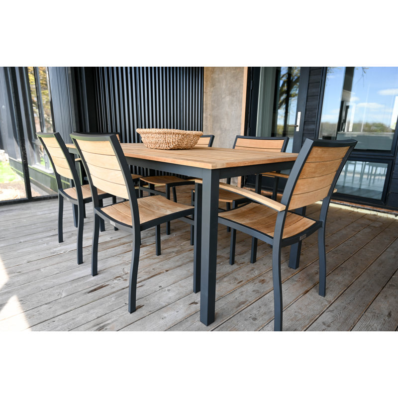 SoHo Rectangle Teak Aluminum Outdoor Dining Table, 29.5" H x 72" W x 36" D, Black