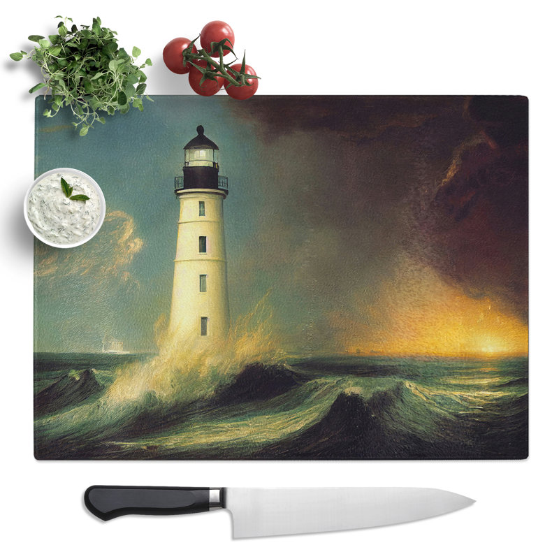 Dashing Lighthouse Seascape  Glass Chopping Board