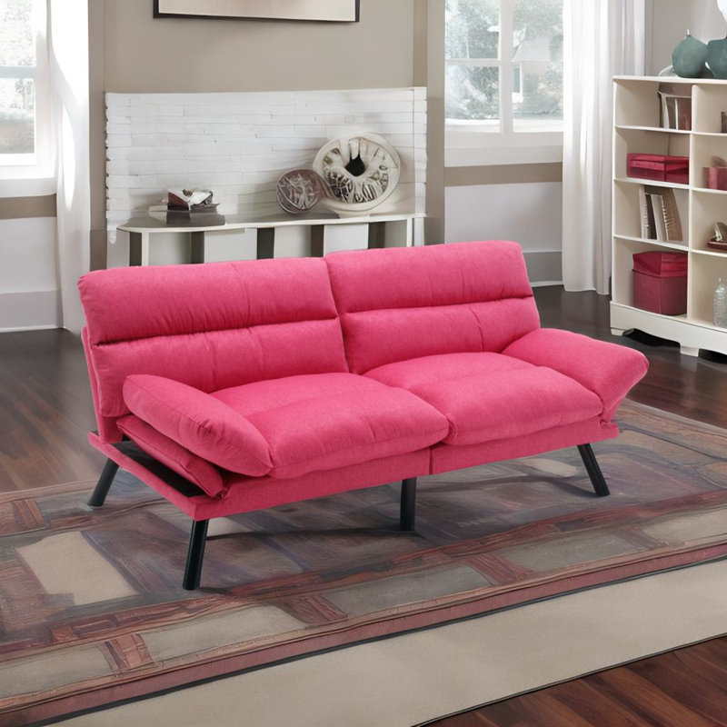 Canapé-lit avec coussin épais, Lin rose rouge