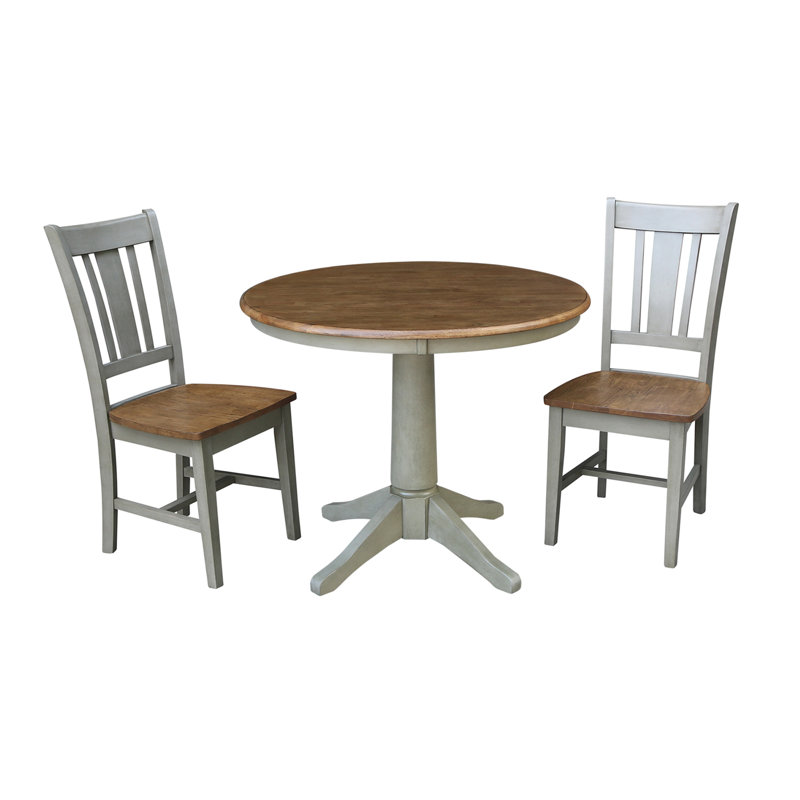 Strauss 3 - Piece Solid Wood Pedestal Dining Set, Hickory/Stone, 29.9” H x 30” L x 30” W