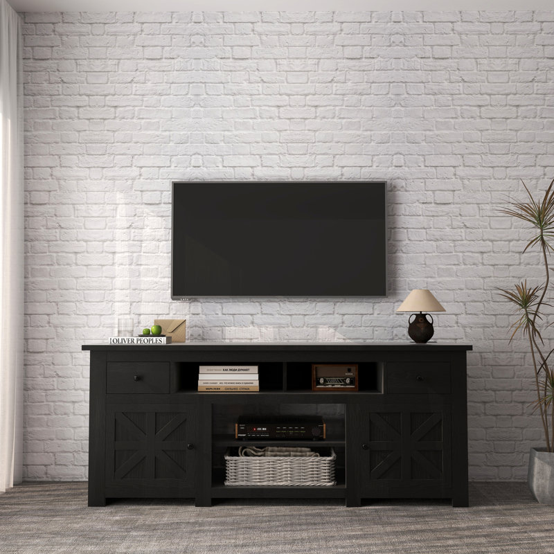 Farmhouse 70"W TV Stand for TVs up to 80", Entertainment Center with Power Outlet, TV Console