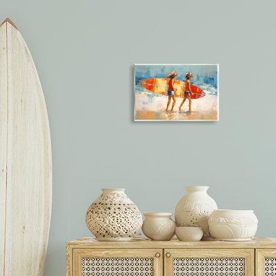 Enfants tenant une planche de surf par Petal Prints Design
