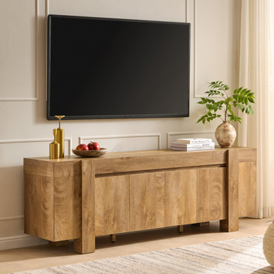 70" Modern Farmhouse Wooden Tv Stand, Media Console With Closed Storage Cabinets