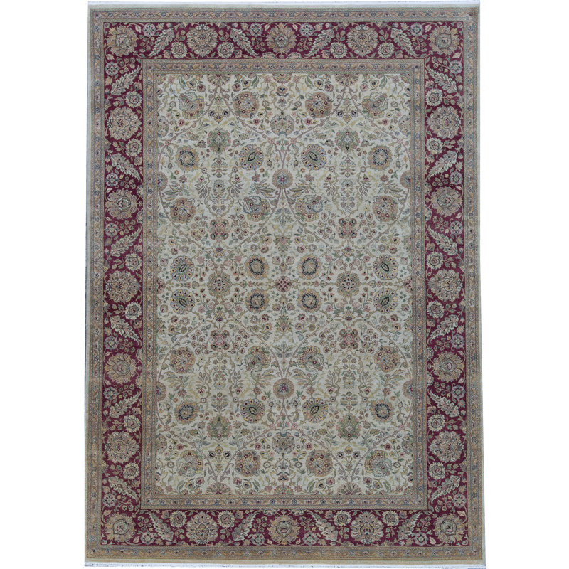 Tapis ivoire et rouge noué à la main de haute qualité