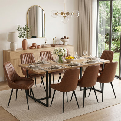 Donelson Modern 79" Rectangular Dining Table Set With 8 Faux Leather Chairs